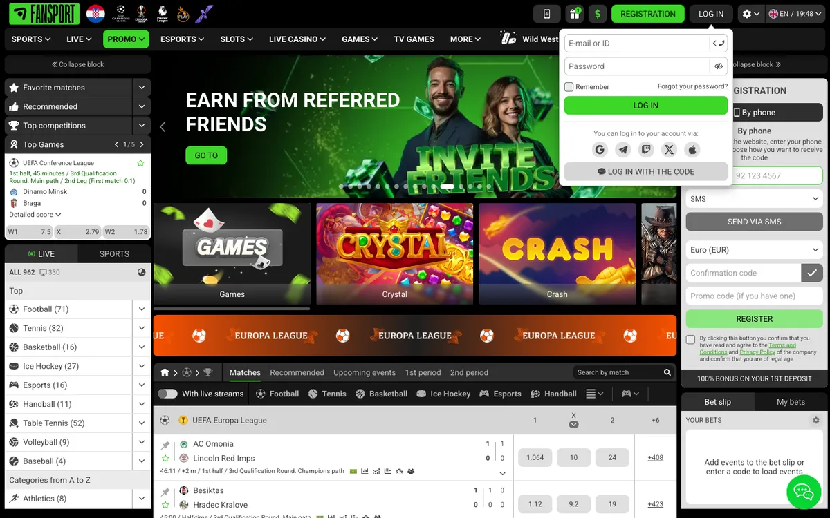 Fansport Casino — Sign-up, captured from Croatia