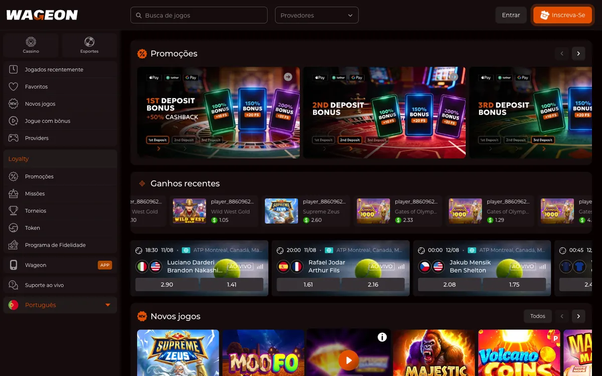 Wageon Casino — Home page, captured from Portugal