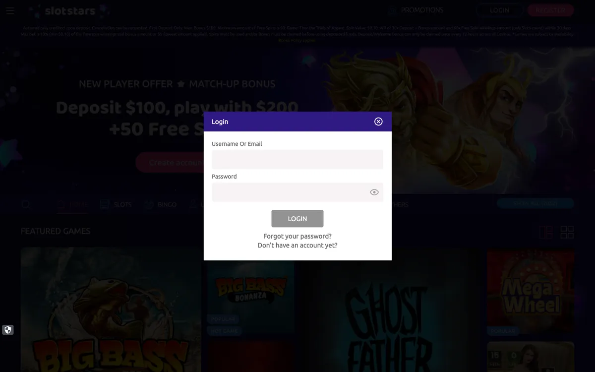 Slotstars Casino — «Регистрация», снято из страны Канада