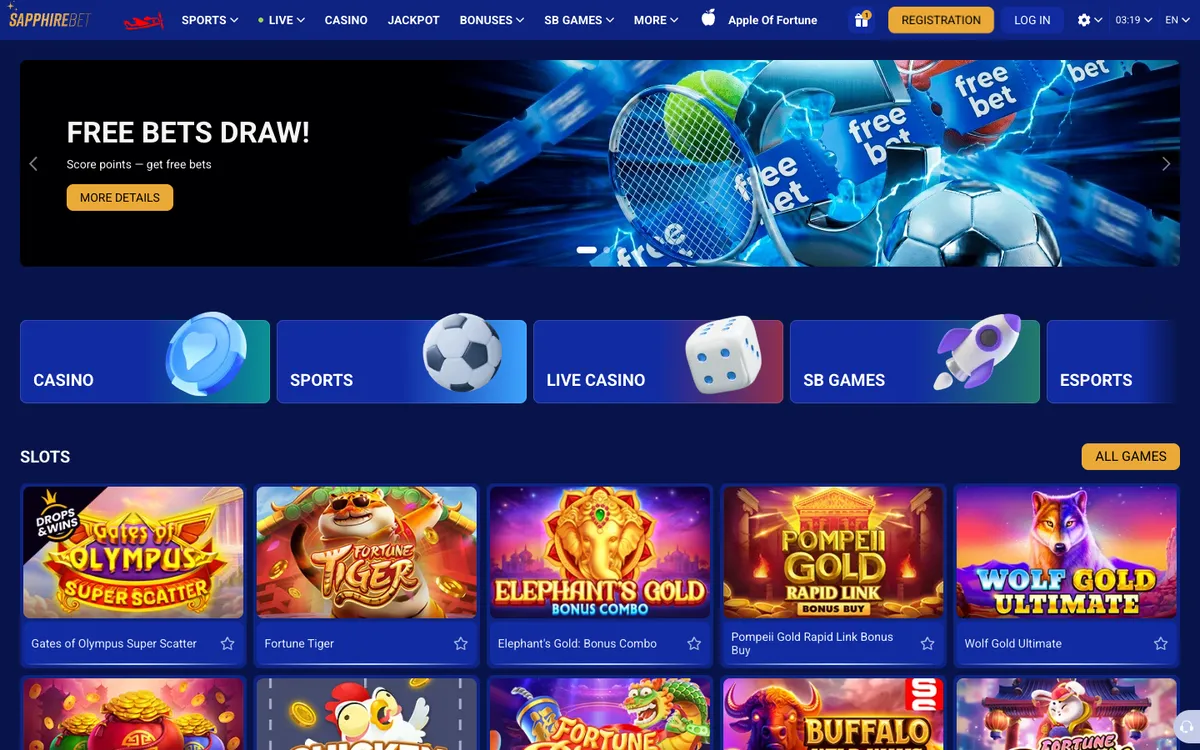 SapphireBet Casino — Home page, captured from Japan