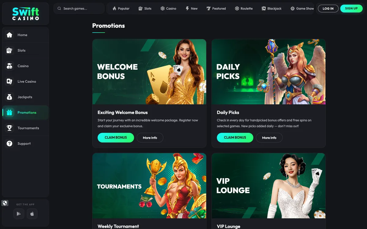 Swift Casino — Promotions, captured from Australia