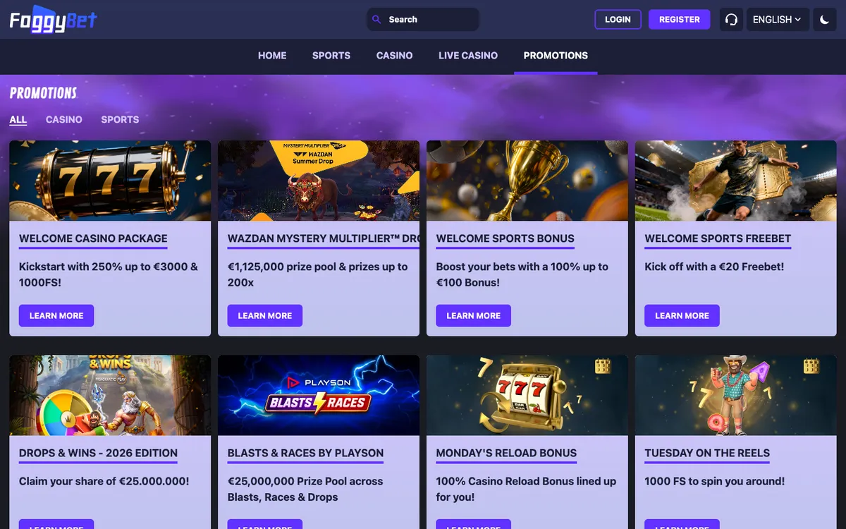 FoggyBet Casino — Promotions, captured from Austria
