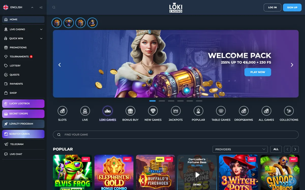 Loki Casino — Home page, captured from Norway