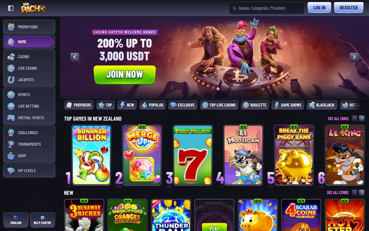 MrPacho Casino — Home page, captured from New Zealand