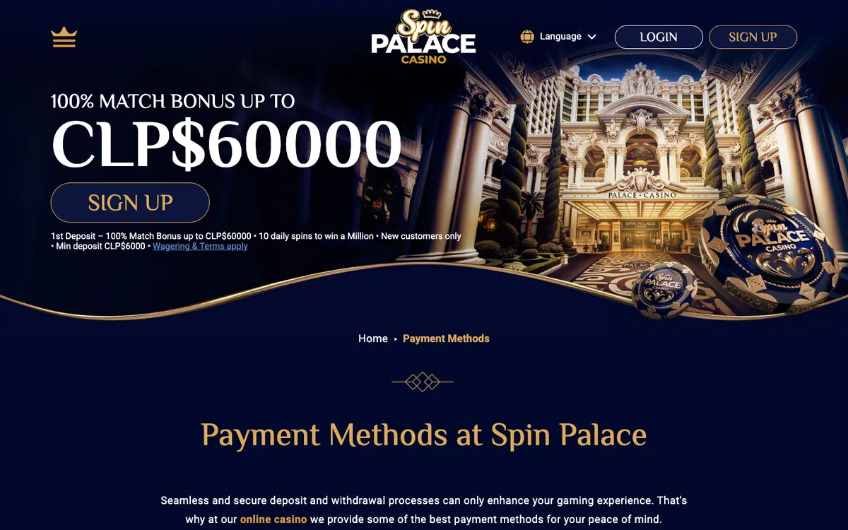 Spin Palace Casino — Payments, captured from Chile