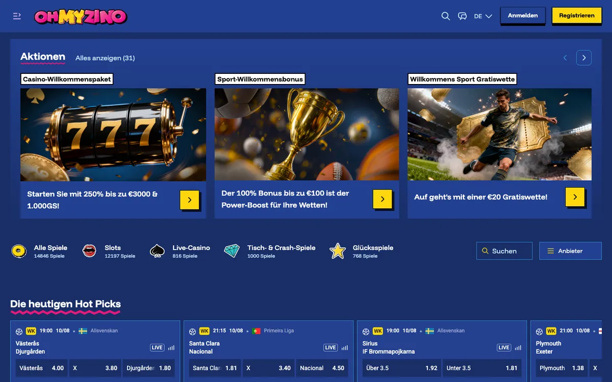 OhMyZino Casino — «Главная», снято из страны Австрия