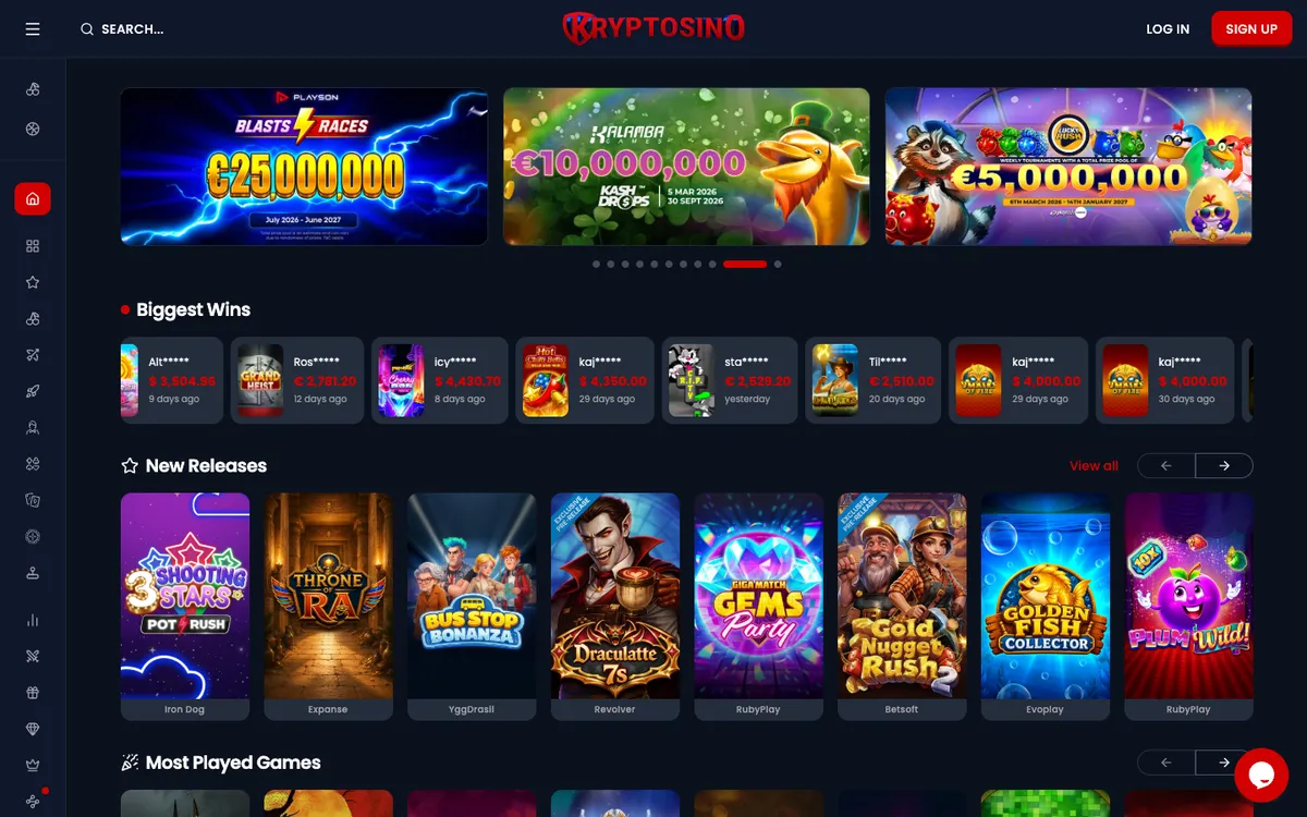 Kryptosino Casino — Home page, captured from Canada
