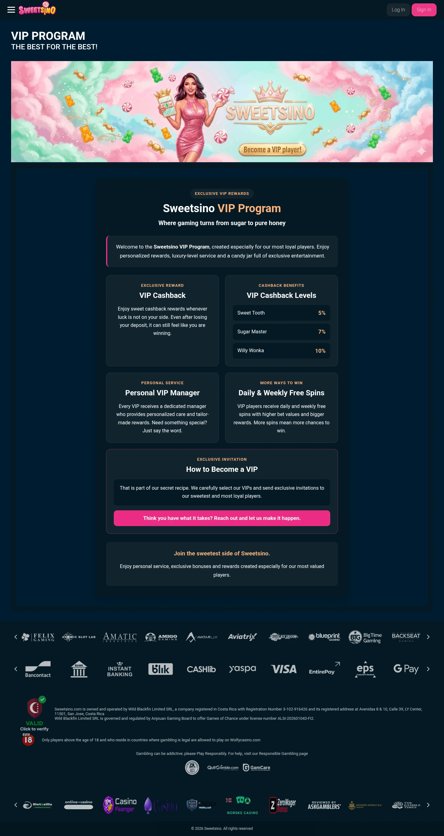 Sweetsino Casino — Bonuses, captured from Belgium