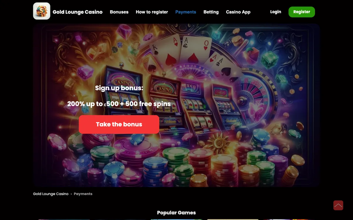 The Gold Lounge Casino — Payments, captured from Finland
