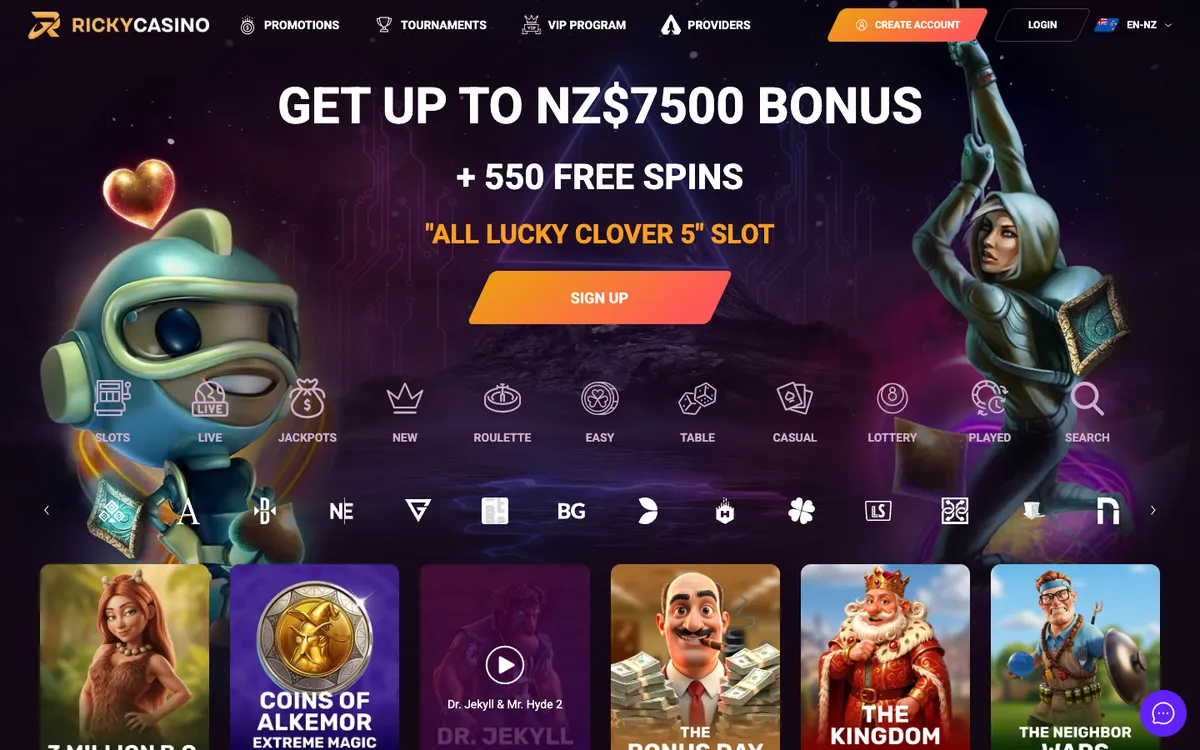 Rickycasino — Home page, captured from New Zealand