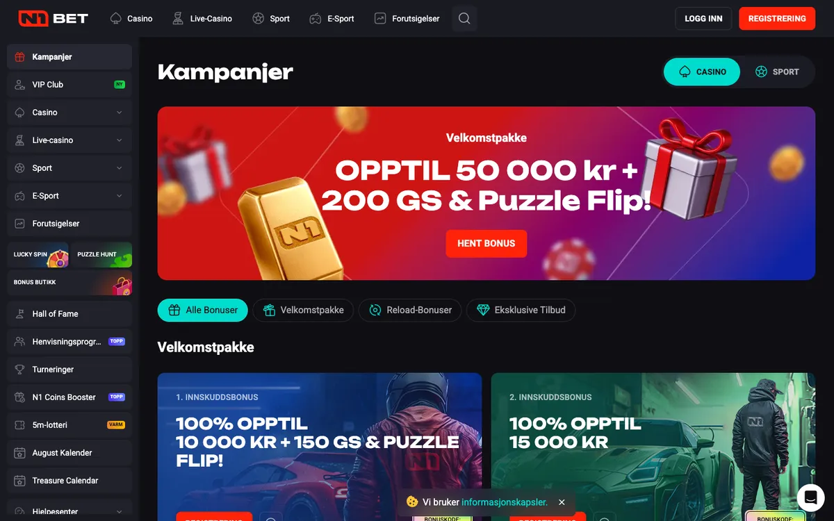 N1Bet Casino — Promotions, captured from Norway