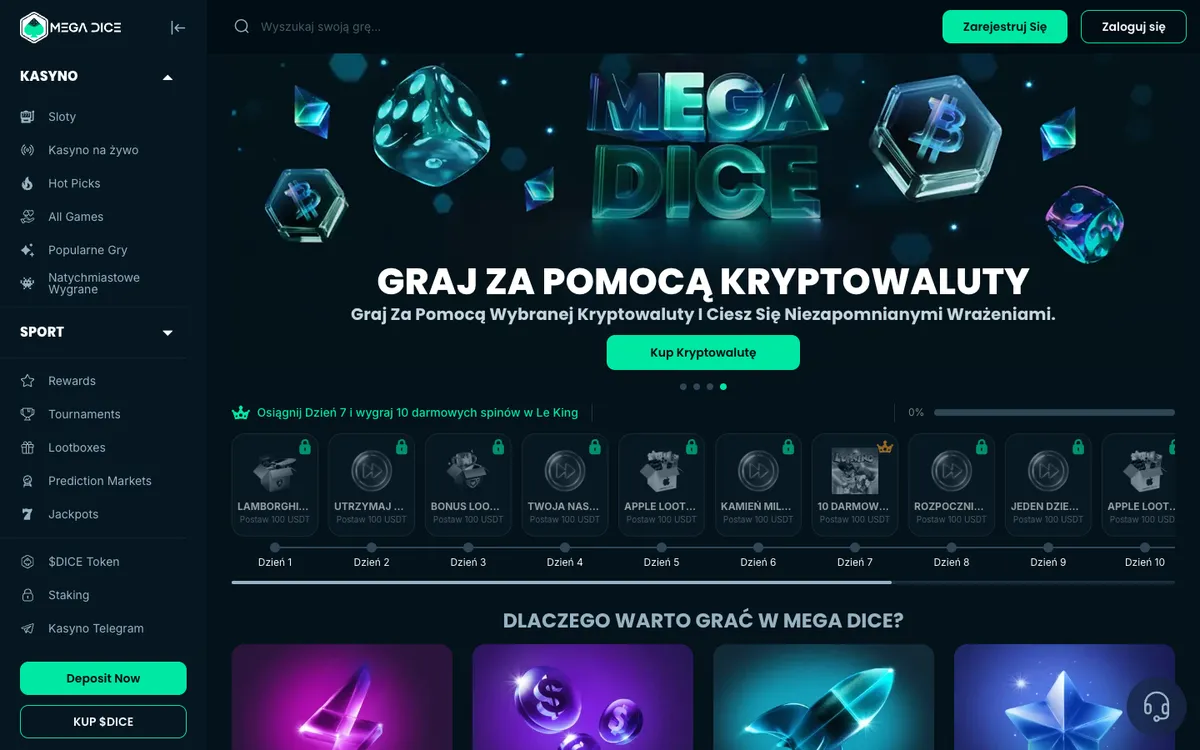 Mega Dice Casino — «Главная», снято из страны Польша