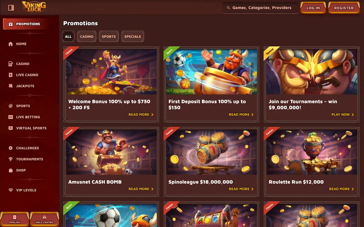 VikingLuck Casino — «Акции», снято из страны Канада