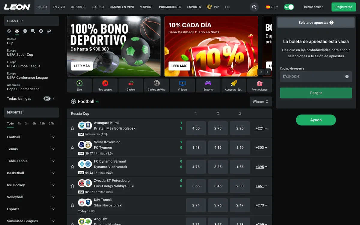 Leon Bet Casino — Home page, captured from Chile