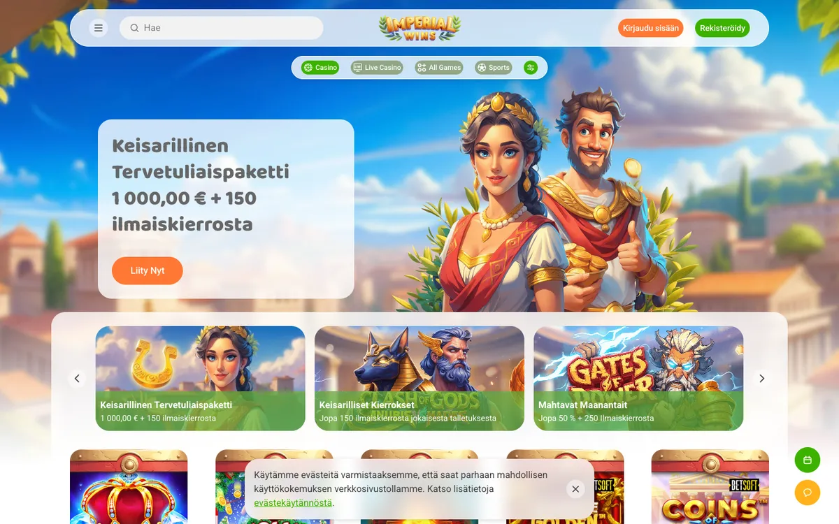 Imperial Wins Casino — Home page, captured from Finland