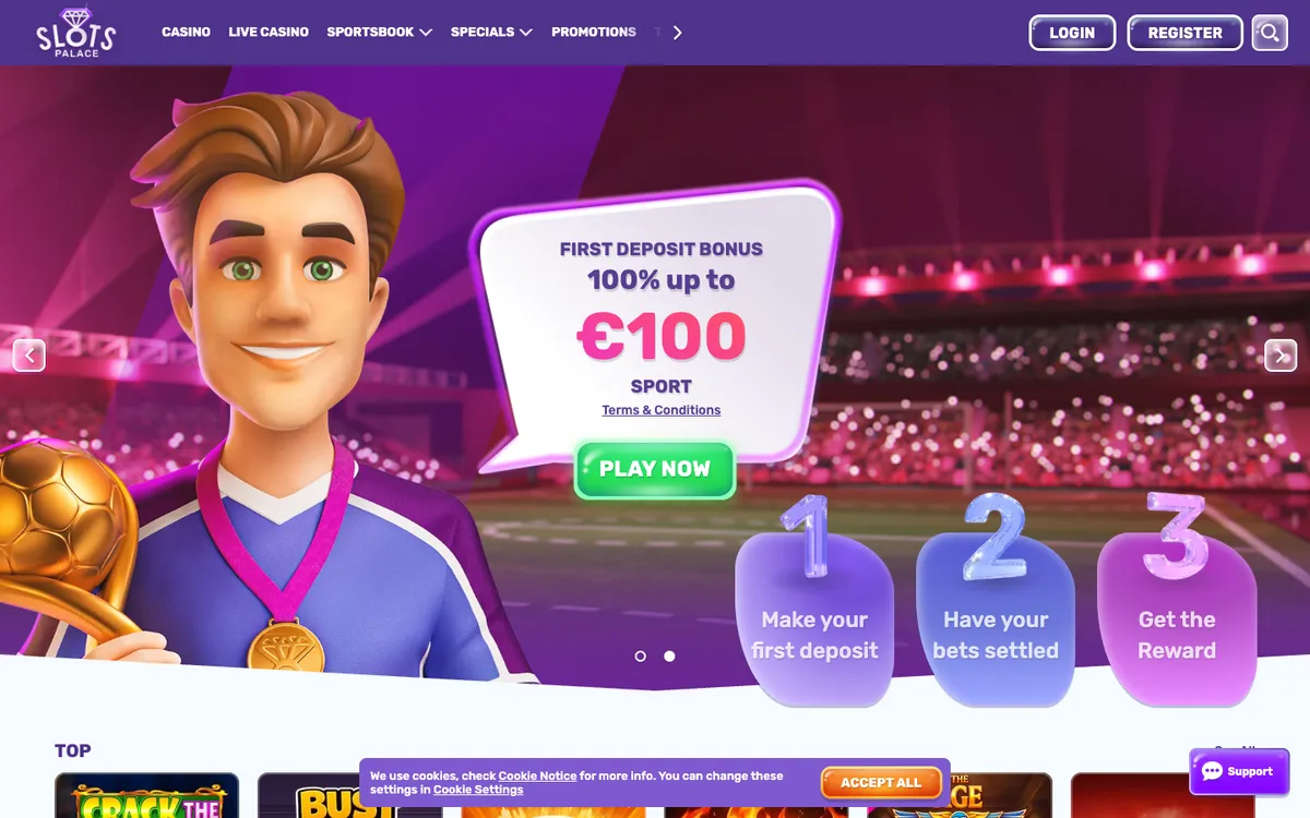 SlotsPalace Casino — Home page, captured from South Africa