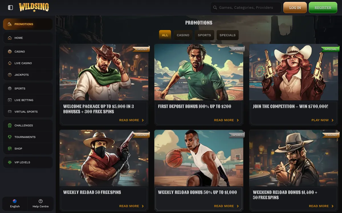 Wildsino Casino — Promotions, captured from New Zealand