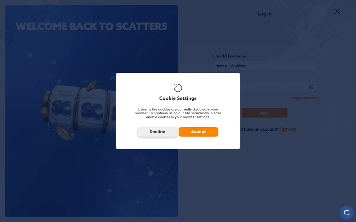 Scatters Casino — Sign-up, captured from Australia