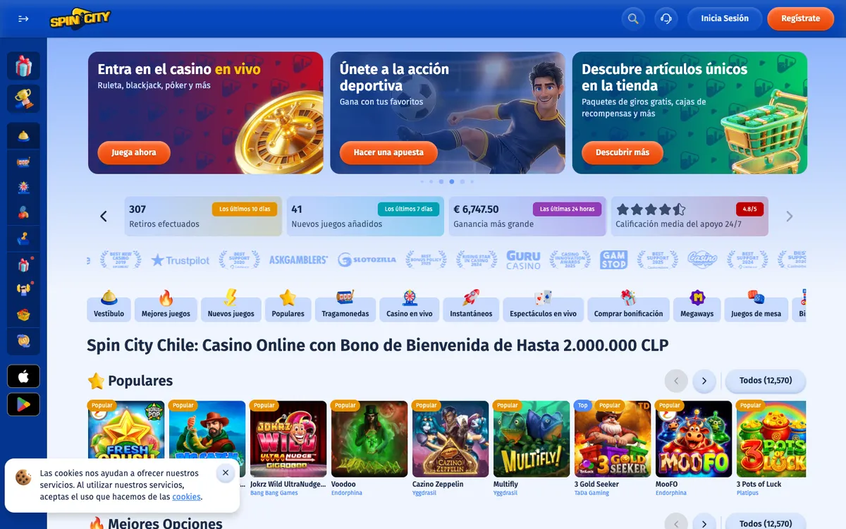 Spin City Casino — Home page, captured from Spain