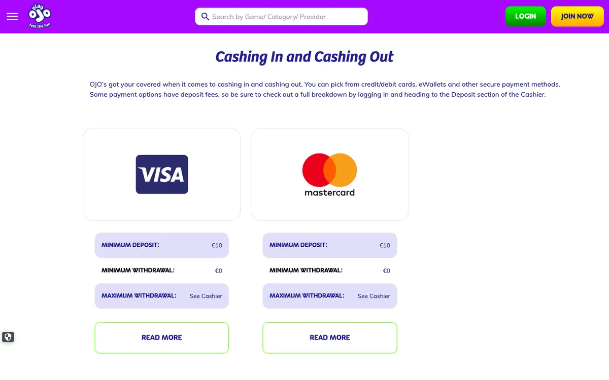 PlayOJO Casino — Payments, captured from France