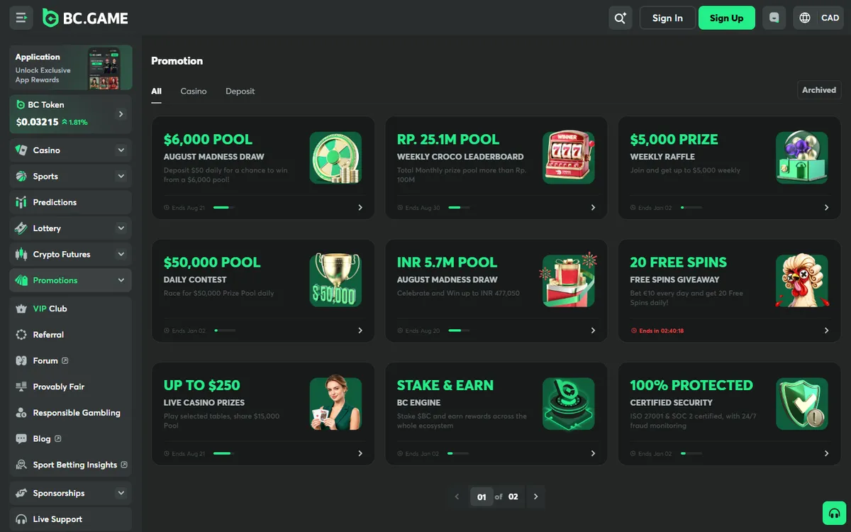 BC.Game Casino — Promotions, captured from Canada