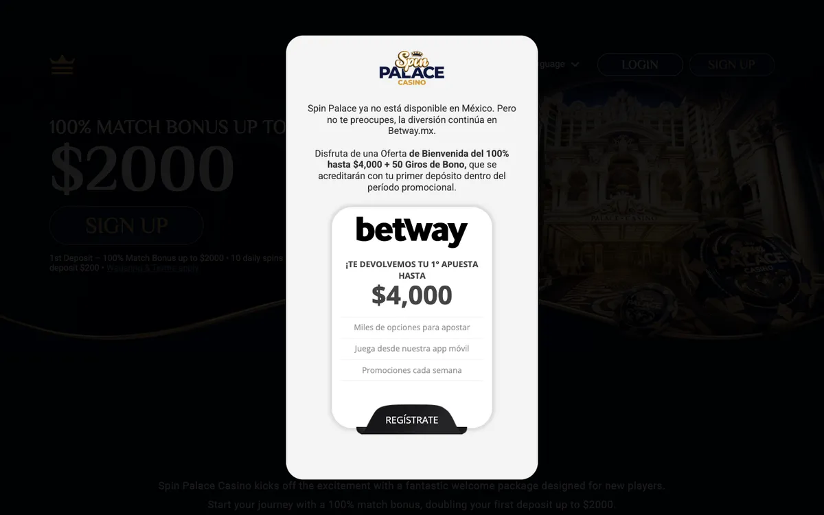 Spin Palace Casino — Promotions, captured from Mexico