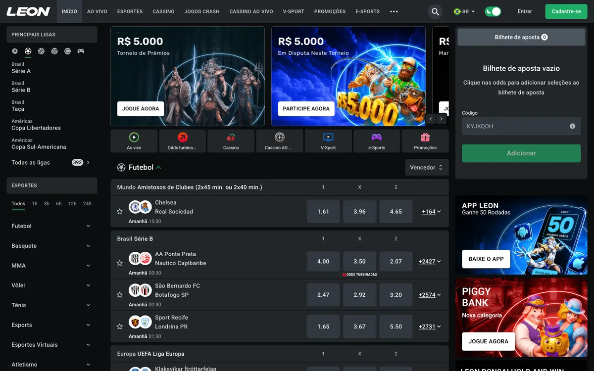 Leon Bet Casino — Home page, captured from Brazil