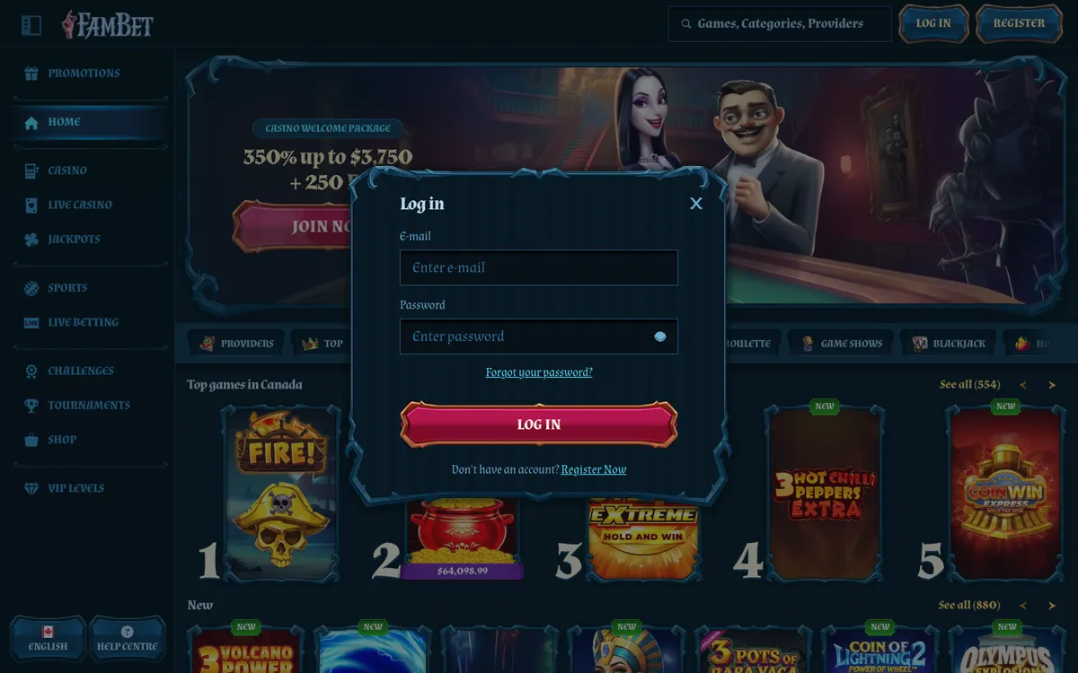 FamBet Casino — Sign-up, captured from Canada