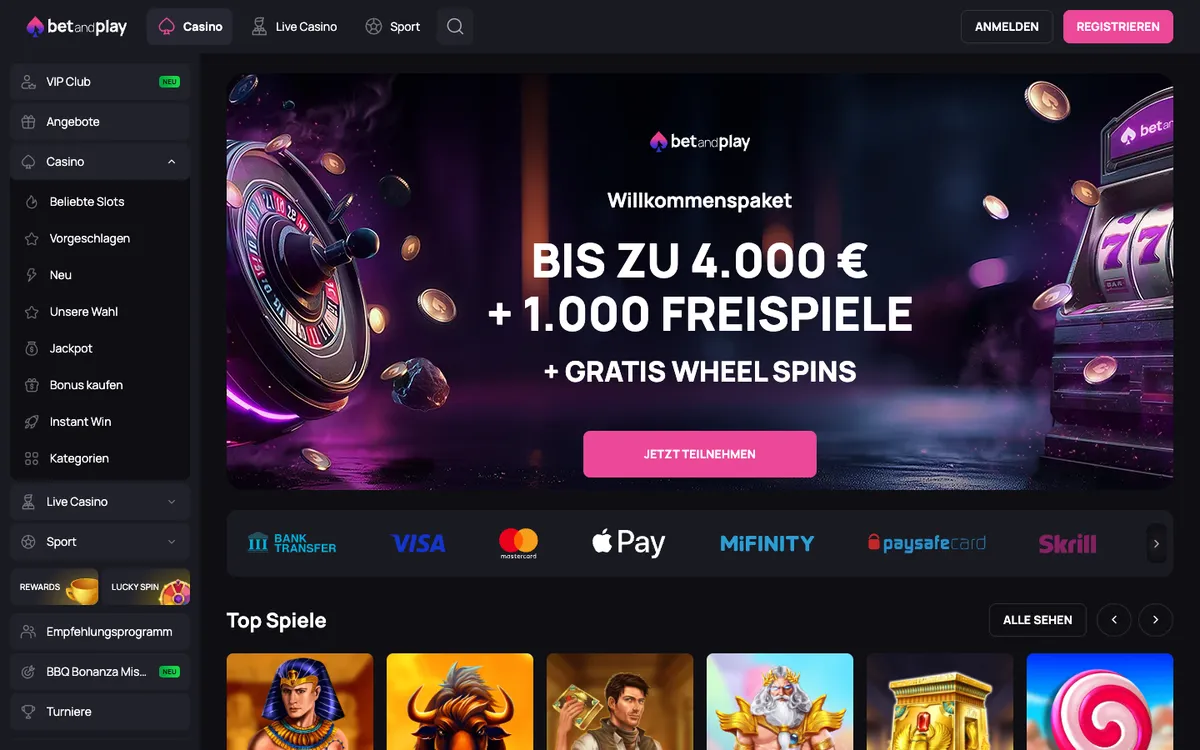 Betandplay Casino — Home page, captured from Austria