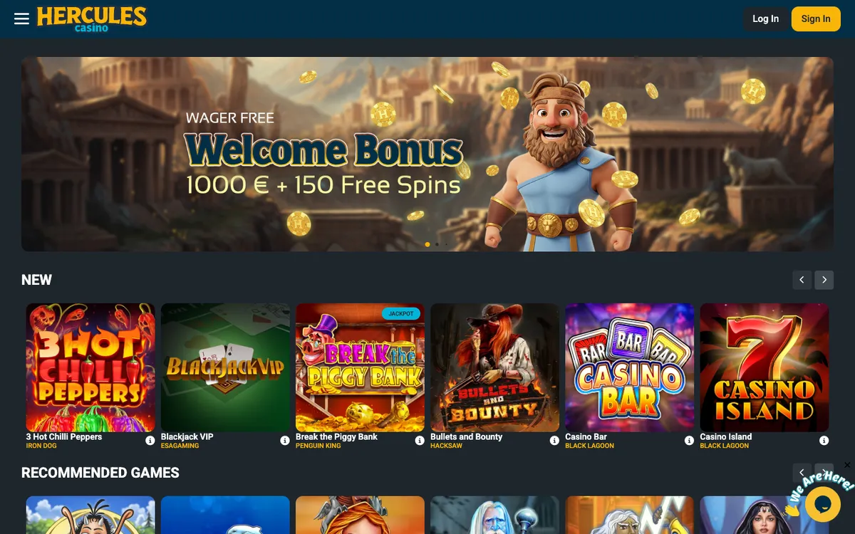 Hercules Casino — Home page, captured from Finland