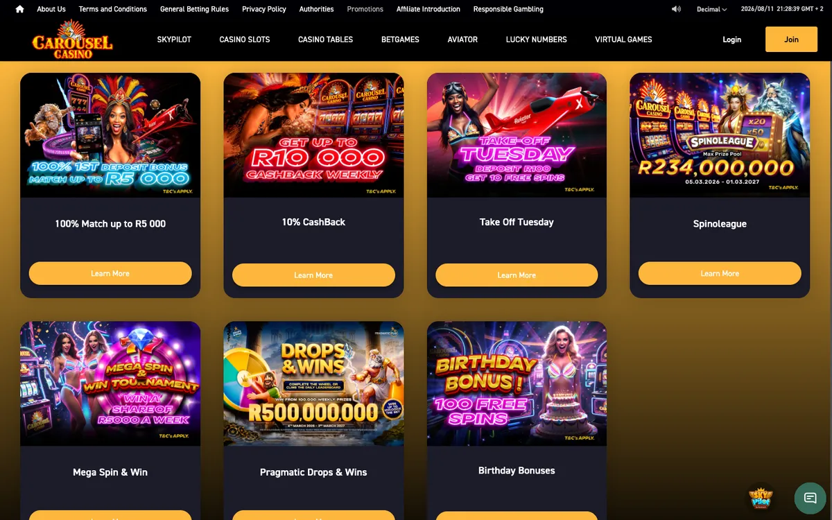 Carousel Casino — Promotions, captured from South Africa