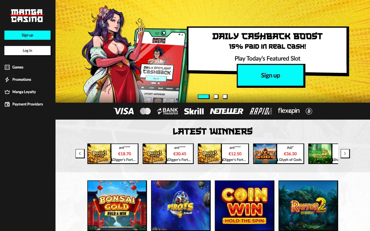 Manga Casino — Home page, captured from Austria