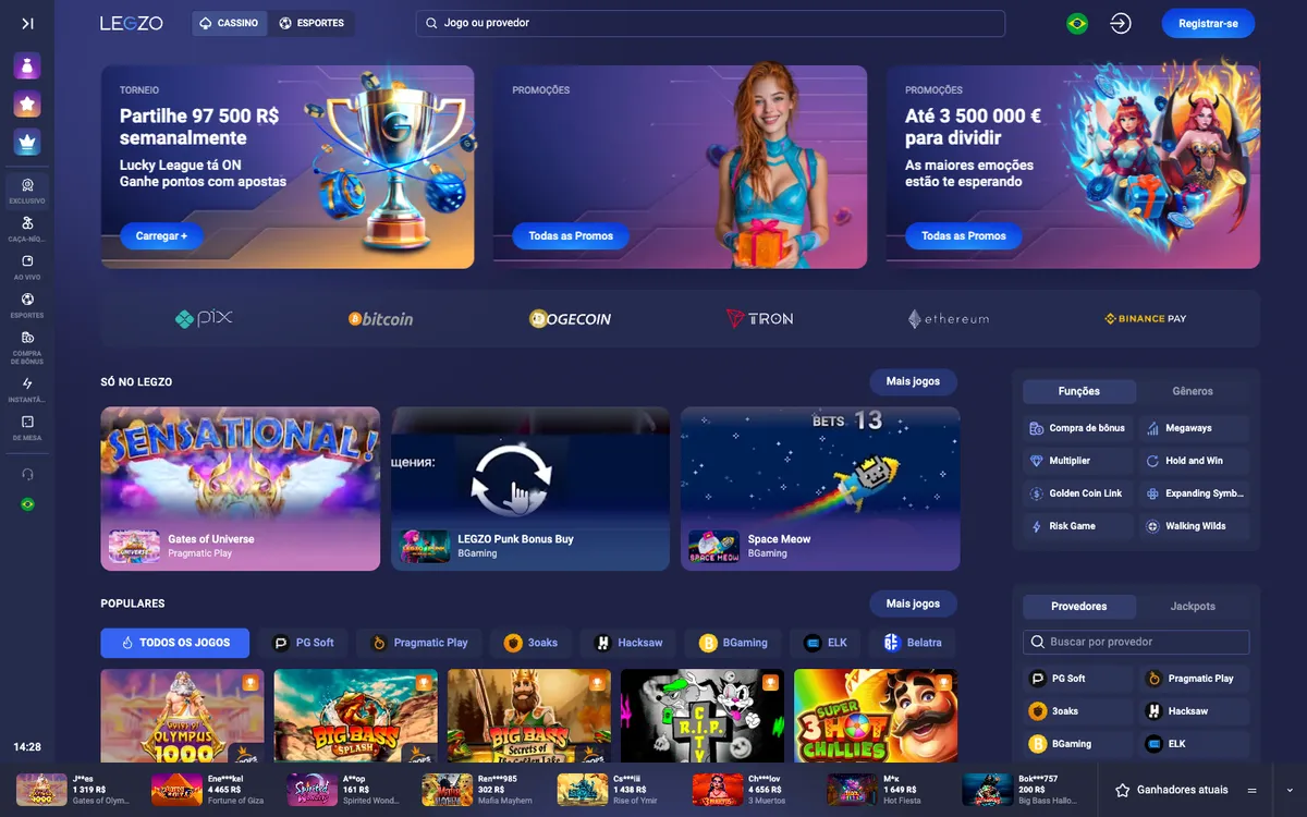Legzo Casino — «Главная», снято из страны Бразилия