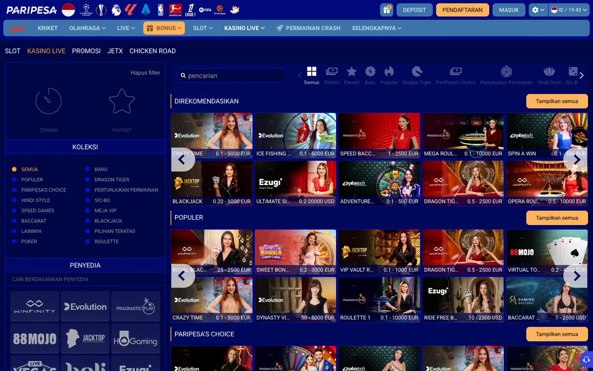 Paripesa Casino — Home page, captured from Indonesia