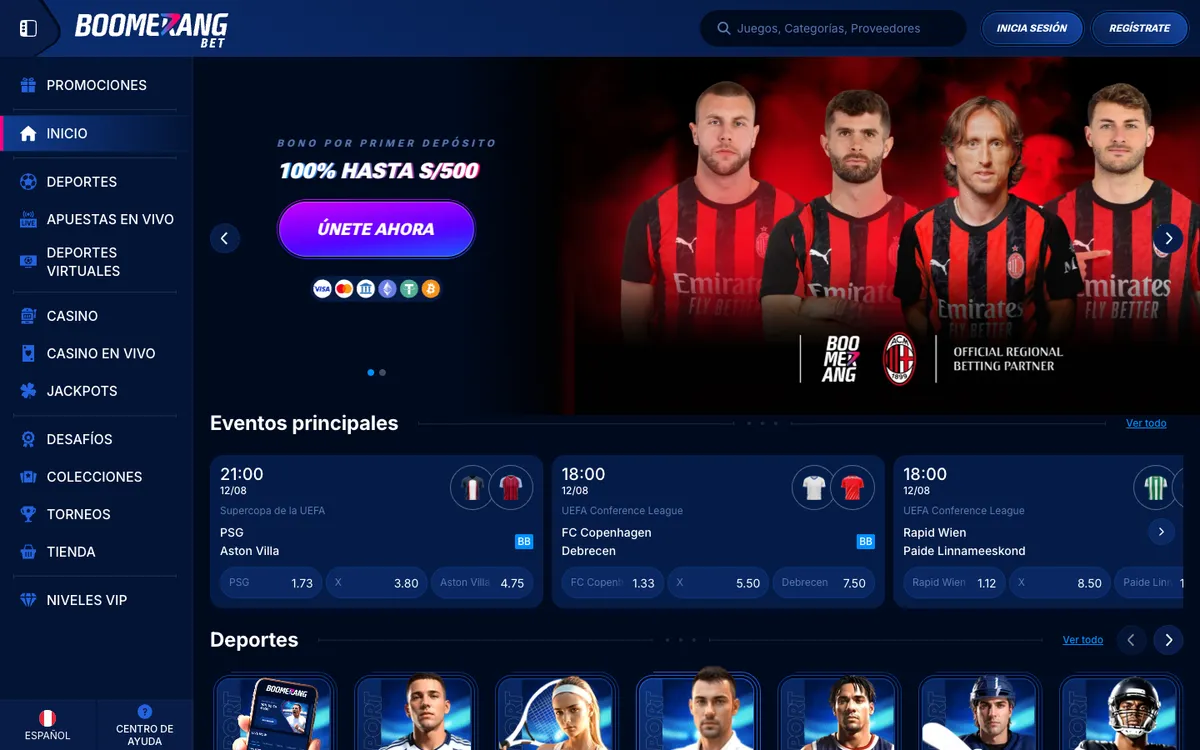 Boomerang-bet Casino — Home page, captured from Peru