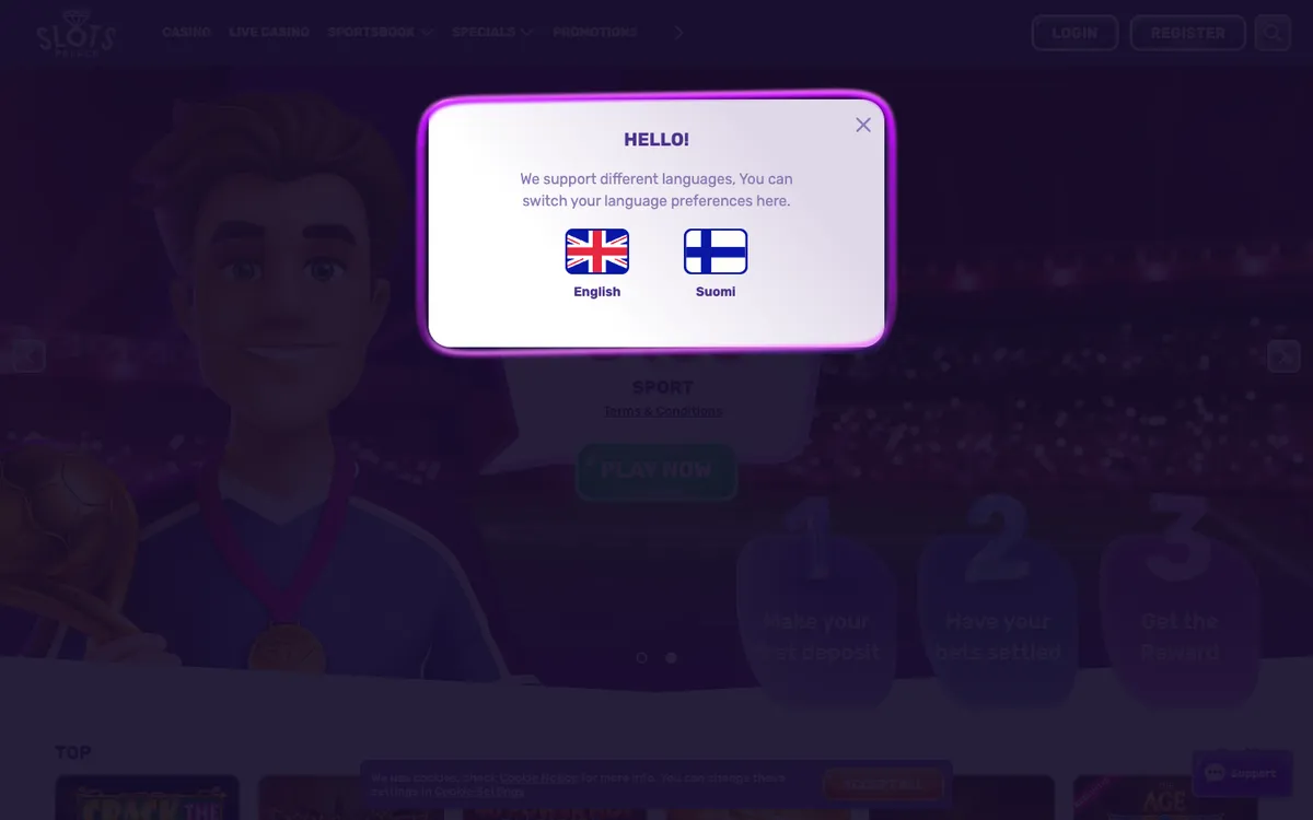 SlotsPalace Casino — «Главная», снято из страны Финляндия