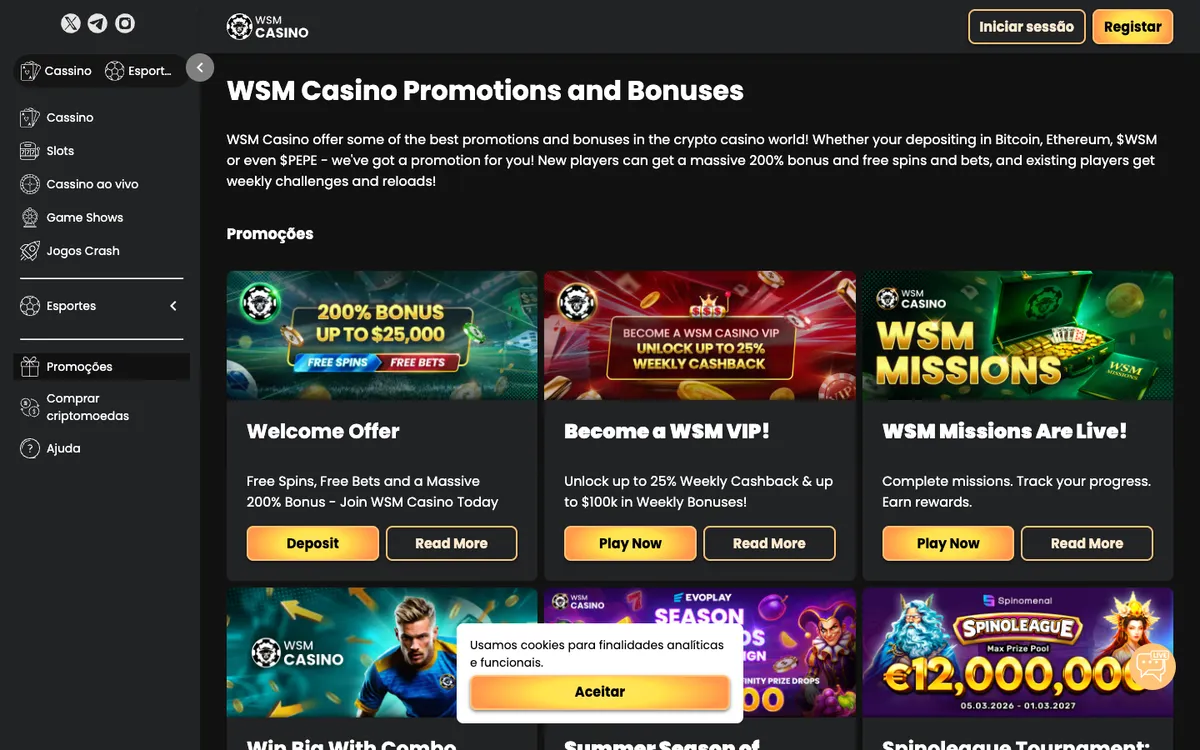 WSM Casino — Promotions, captured from Portugal