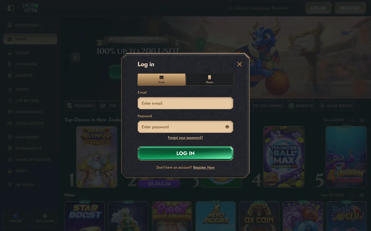 HeroSpin Casino — Sign-up, captured from New Zealand