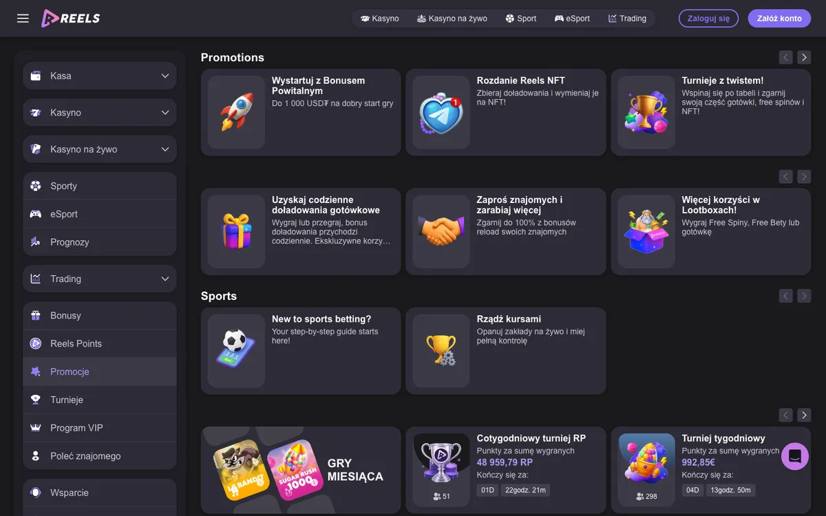 Reels Casino — Promotions, captured from Poland