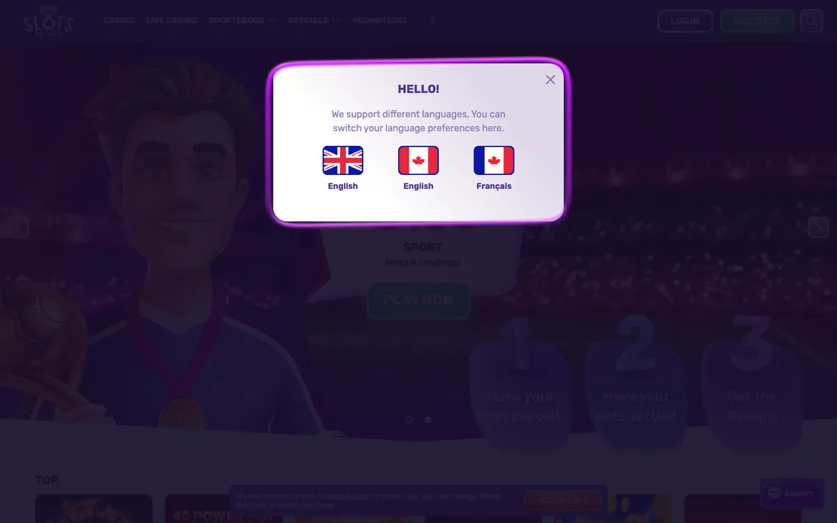 SlotsPalace Casino — «Главная», снято из страны Канада