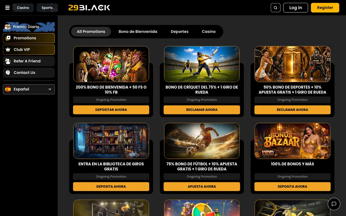 29Black Casino — «Акции», снято из страны Испания