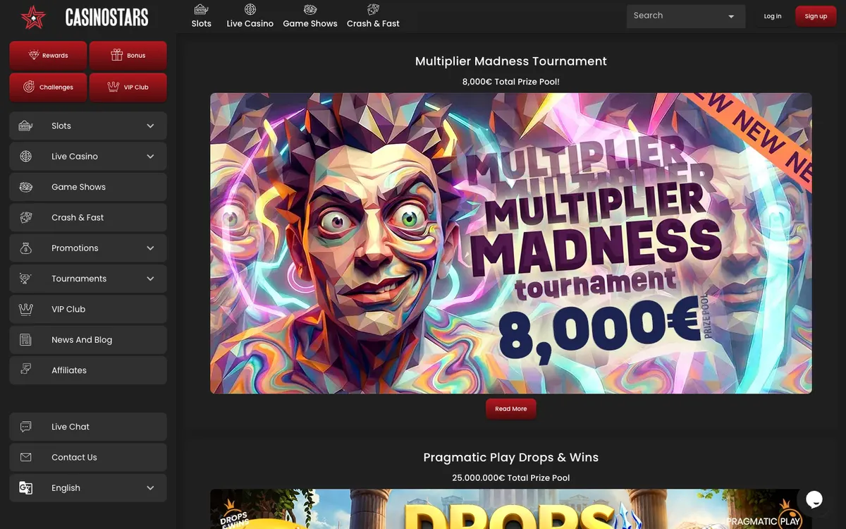 Casinostars.io — «Акции», снято из страны Австралия