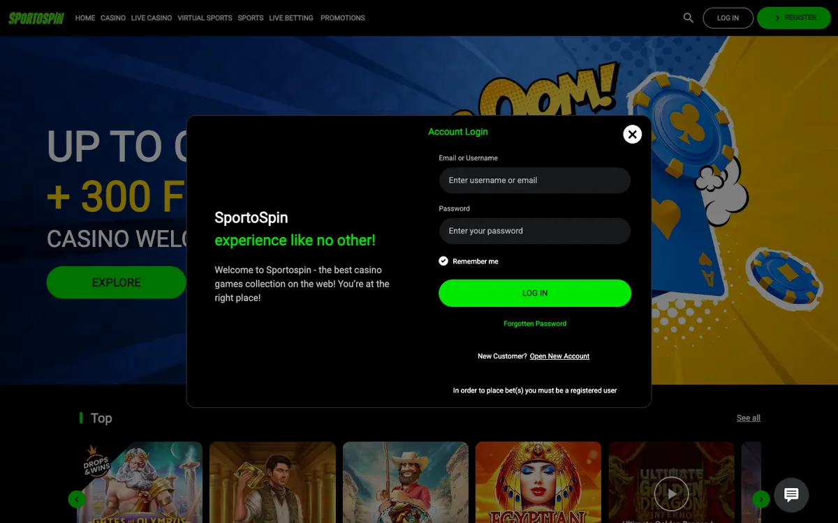 SportoSpin Casino — Sign-up, captured from Canada