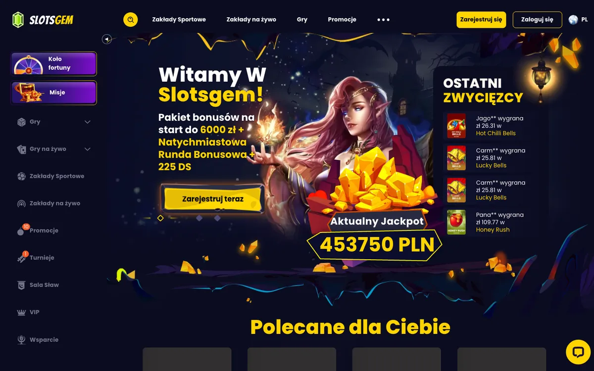 SlotsGem Casino — Home page, captured from Poland