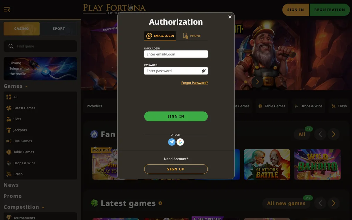 PlayFortuna Casino — Sign-up, captured from Canada