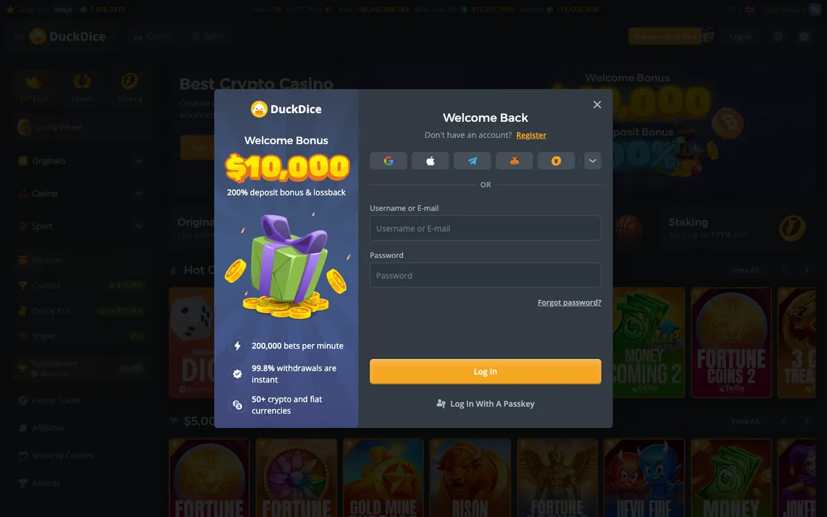 DuckDice Casino — Sign-up, captured from Mexico