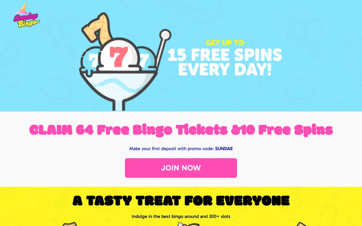 Sundae Bingo Casino — Home page, captured from United Kingdom