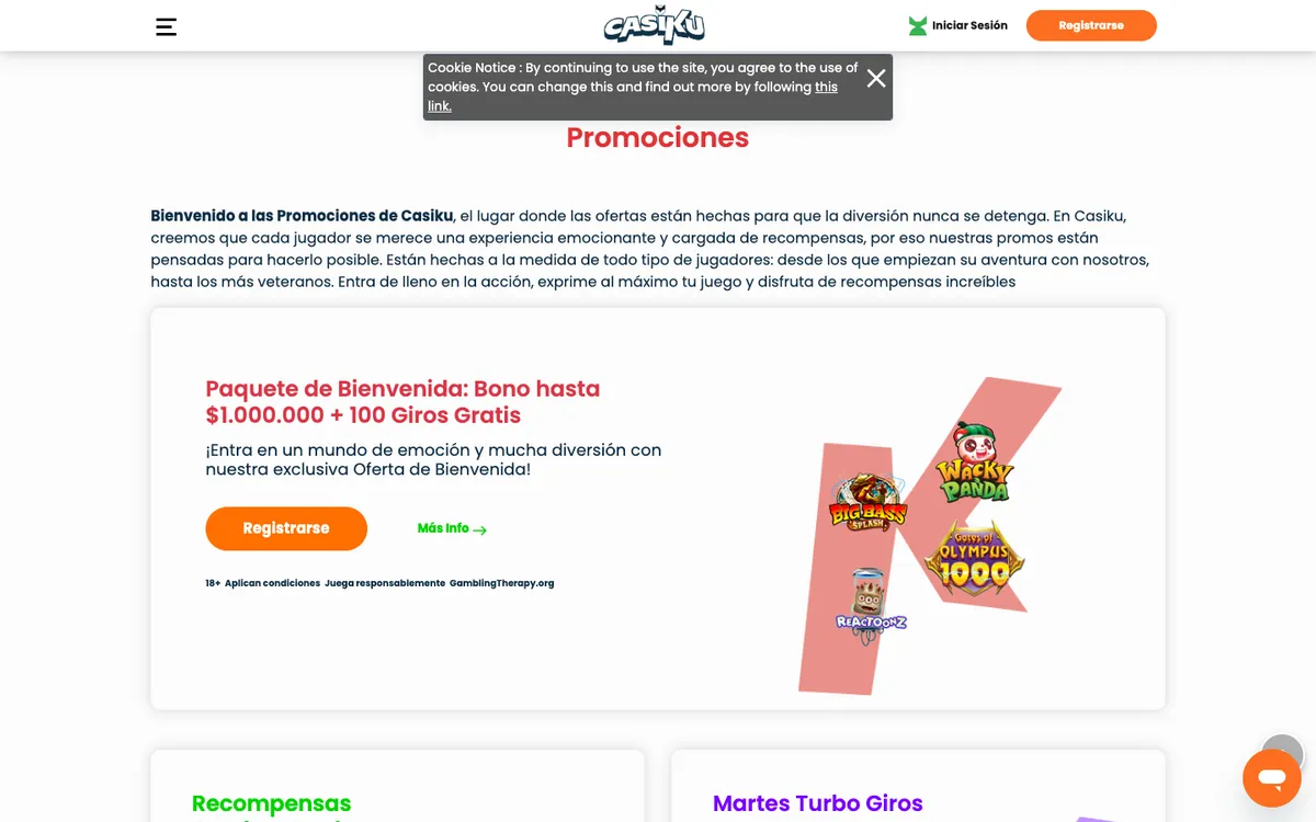 Casiku Casino — Promotions, captured from Chile