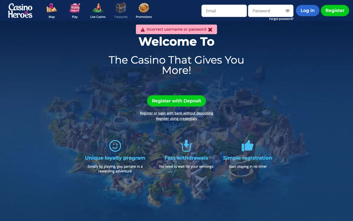 Casino Heroes — Sign-up, captured from Finland