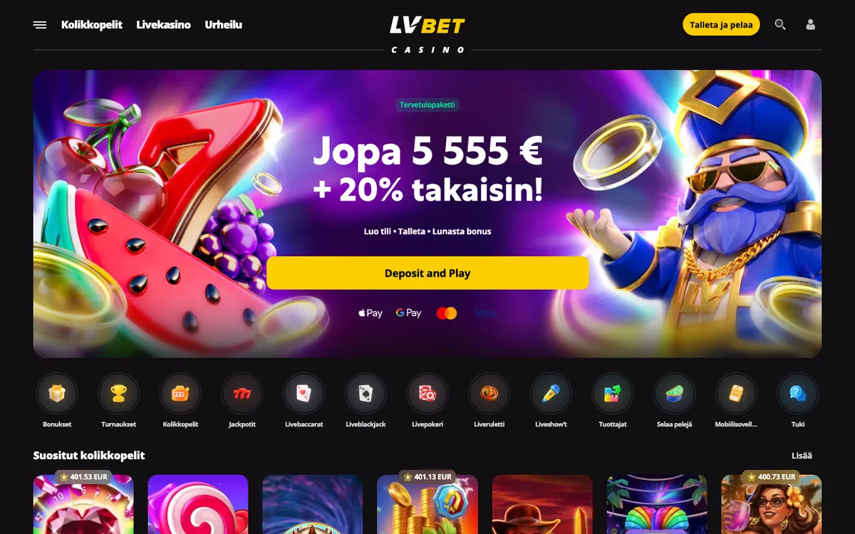 LV BET Casino — Home page, captured from Finland